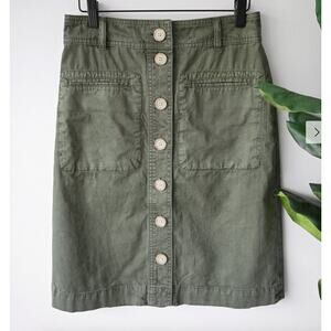 J.Crew Reimagined Button Front Twill Skirt Olive Size 16